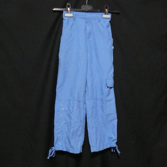 WARDROBE ESSENTIALS | 6x | Girl's Blue Lightweight Cargo Pants | Tie Bottoms - Picture 1 of 16